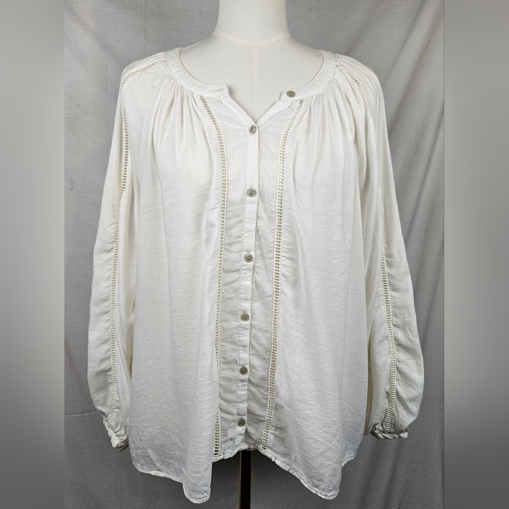 Old Navy White Blouse Sz Lg Boho Cottagecore Hippie Fairycore‎ Classic